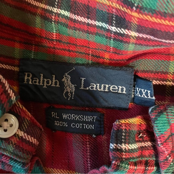 FLAWED Ralph Lauren Men’s Long Sleeve Workshirt Red Plaid Button Up Size 2XL - Picture 5 of 9